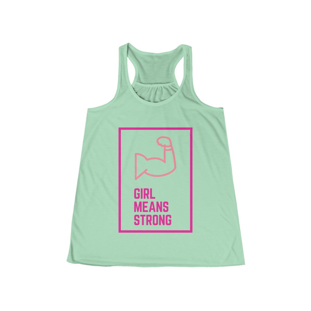 Girl Means Strong - Women's Flowy Racerback Tank