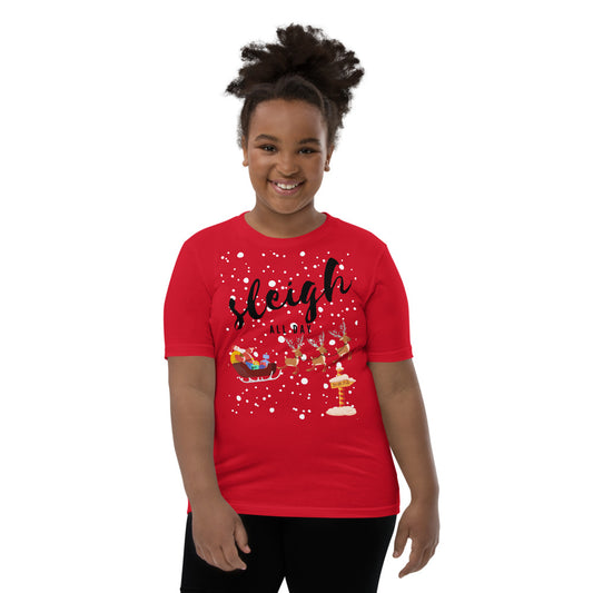 Sleigh slay all day kids tshirt christmas holidays sweater reindeer santa north pole snow sleigh ride